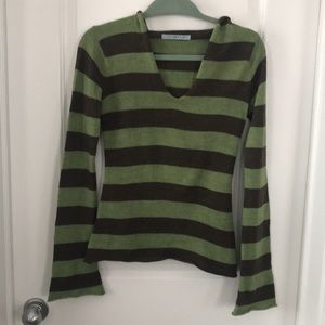Lily McNeal Green Striped Hooded Wool Sweater